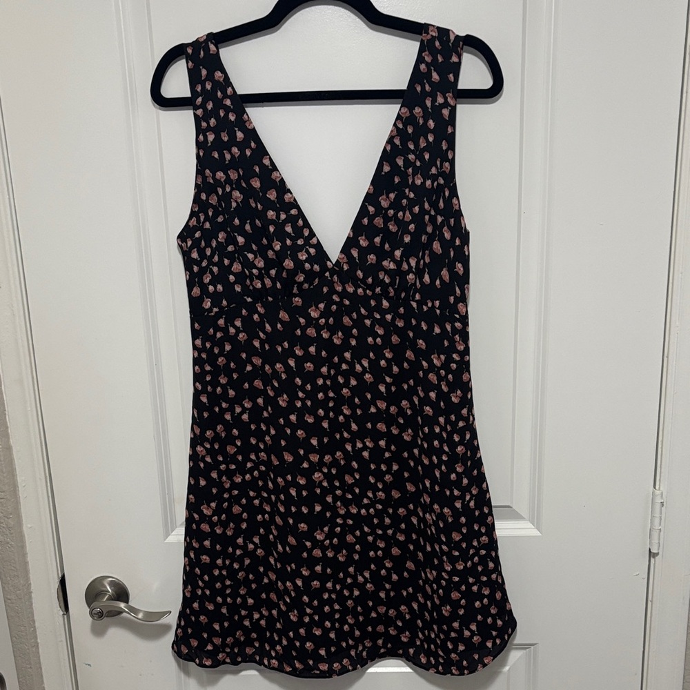 BP Floral V-Neck Mini Dress in Black and Pink